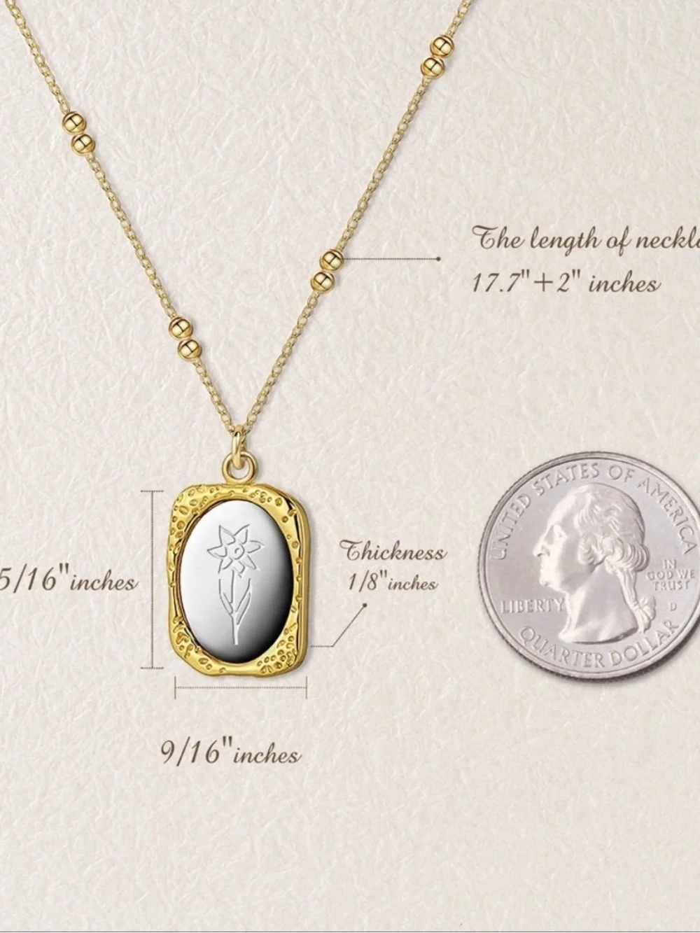 Plunder Birth Month Flower Gold Pendant  Necklace with Beaded Chain